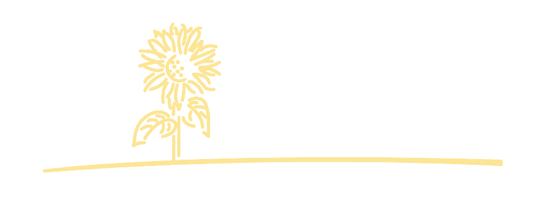 A simple yellow sunflower illustration is centered above a horizontal yellow line, with the word "LA PLAGE" in light gray capital letters behind the flower, evoking the charm of a French restaurant.